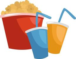 Juice and popcorn, illustration, vector on white background.