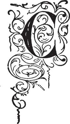 C. Floral initial, vintage illustration