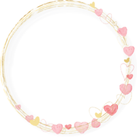 marco de corona de corazones de acuarela rosa y dorado png