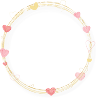 pink and golden watercolor hearts wreath frame png