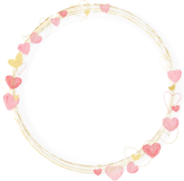 cadre de couronne de coeurs aquarelle rose et doré png