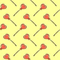 Red balloon hearts, seamless pattern on yellow background. vector