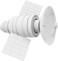 Space satellite with an antenna. Orbital communication station intelligence, research. 3D rendering. White PNG icon on transparent background.