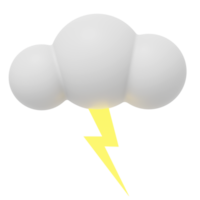 weiße Cartoon-Wolke mit Blitz. 3D-Rendering. png-Symbol auf transparentem Hintergrund. png