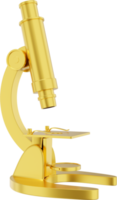 Realistic gold microscope. 3D rendering. PNG Icon on transparent background