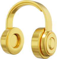 Wireless headphones side view. Gold PNG icon on a transparent background. 3D rendering.