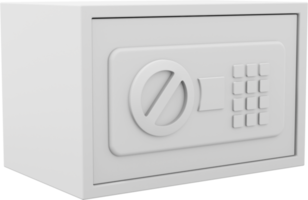 Modern safe with code lock. White close storage. PNG icon on transparent background. 3D rendering.