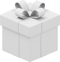 Realistic white gift box with ribbon. 3D rendering. PNG Icon on transparent background.