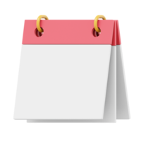 Minimal flip calendar. 3D rendering. PNG icon on transparent background.