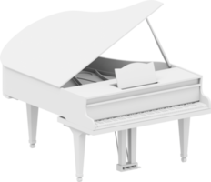 piano de cauda branco, instrumento musical. renderização 3D. png ícone em fundo transparente.