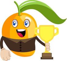 Mango holding trophy, illustration, vector on white background.