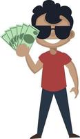 Boy is holding money, illustration, vector on white background.