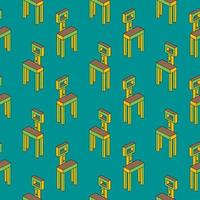 Isometric chairs ,seamless pattern on blue background. vector