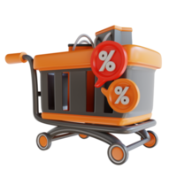 3d illustratie wandelwagen mand en papier zak korting png