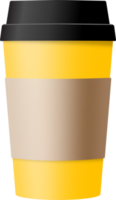 Realistic paper coffee cups in yellow colors. 3D mockup illustration. png