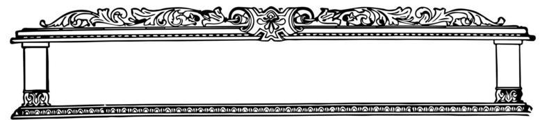 Ornate banner have pillars in left and right side border, vintage engraving.