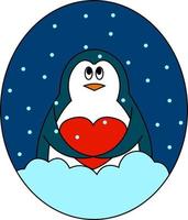 Penguin on snow, illustration, vector on white background.