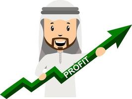 Arab with profit arrow, illustration, vector on white background.