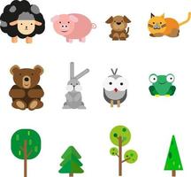 Animals and trees, illustration, vector on a white background.