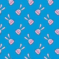 Bunny head,seamless pattern on blue background. vector