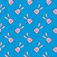 Bunny head,seamless pattern on blue background. vector