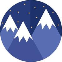 Three mountain tops covered in snow at night time, illustration, vector on white background.