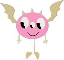Pink bat monster, vector or color illustration.