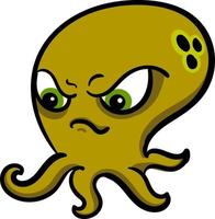 Angry green octopus, illustration, vector on a white background.