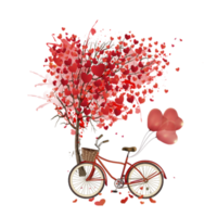 vélo de croisière rouge, illustration de la Saint-Valentin coeur, ballons en forme de coeur, amour, coeur png