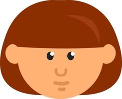 Girl with short brown hair and bangs, illustration, vector on a white background.