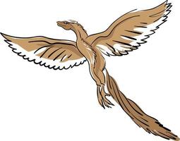 Archaeopteryx volando, ilustración, vector sobre fondo blanco.