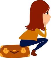 Girl with suitcase, illustration, vector on white background.