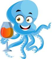 Octopus with drink, illustration, vector on white background.