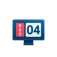 December Calendar Icon 3D Illustration with Desktop Monitor Date December 04 png