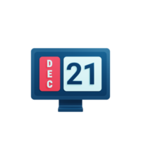 icono de calendario de diciembre ilustración 3d con monitor de escritorio fecha 21 de diciembre png