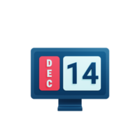 December Calendar Icon 3D Illustration with Desktop Monitor Date December 14 png