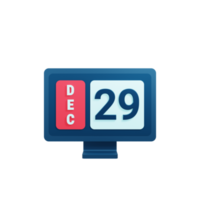 ilustração 3d de ícone de calendário de dezembro com data de monitor de desktop 29 de dezembro png