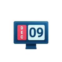 December Calendar Icon 3D Illustration with Desktop Monitor Date December 09 png