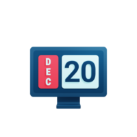 December Calendar Icon 3D Illustration with Desktop Monitor Date December 20 png