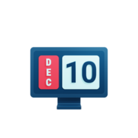 December Calendar Icon 3D Illustration with Desktop Monitor Date December 10 png