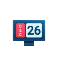 icono de calendario de diciembre ilustración 3d con monitor de escritorio fecha 26 de diciembre png