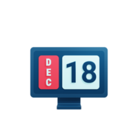 icono de calendario de diciembre ilustración 3d con monitor de escritorio fecha 18 de diciembre png