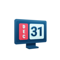 December Calendar Icon 3D Illustration with Desktop Monitor Date December 31 png