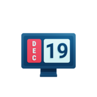 December Calendar Icon 3D Illustration with Desktop Monitor Date December 19 png