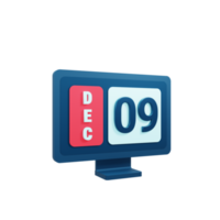 December Calendar Icon 3D Illustration with Desktop Monitor Date December 09 png