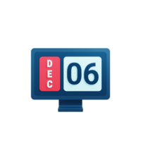 December Calendar Icon 3D Illustration with Desktop Monitor Date December 06 png