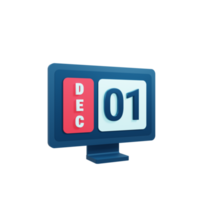 December Calendar Icon 3D Illustration with Desktop Monitor Date December 01 png