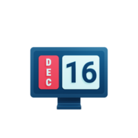 icône de calendrier de décembre illustration 3d avec moniteur de bureau date du 16 décembre png