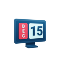 December Calendar Icon 3D Illustration with Desktop Monitor Date December 15 png