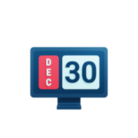 December Calendar Icon 3D Illustration with Desktop Monitor Date December 30 png